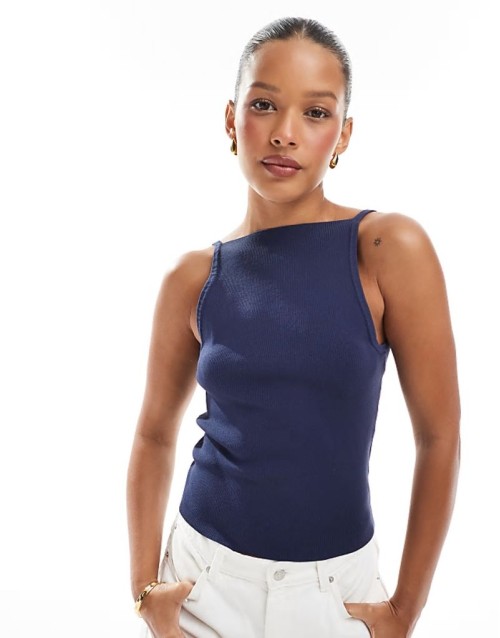 knitted compact cami top in navy