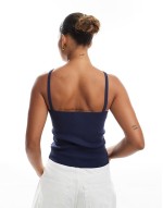 knitted compact cami top in navy