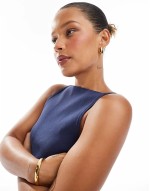 knitted compact cami top in navy