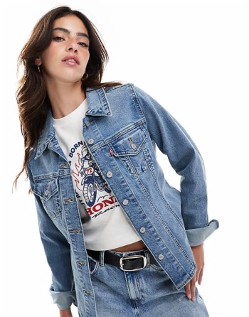 tailored slim fit denim trucker shirt in light blue