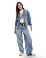 tailored slim fit denim trucker shirt in light blue