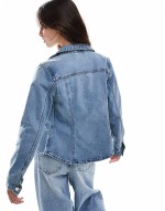 tailored slim fit denim trucker shirt in light blue