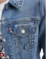 tailored slim fit denim trucker shirt in light blue