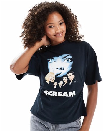 corset waist t-shirt with scream licence graphic in black