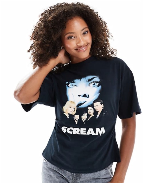 corset waist t-shirt with scream licence graphic in black
