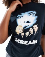 corset waist t-shirt with scream licence graphic in black