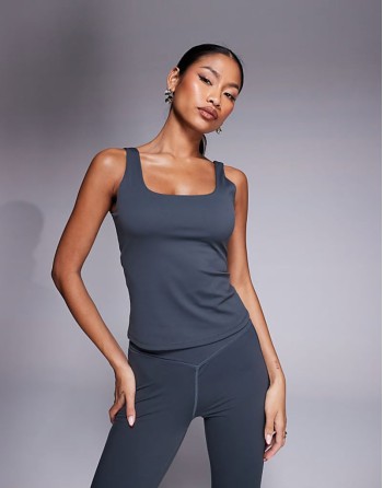 co-ord sculpting stretch scoop neck sports top in charcoal