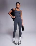 co-ord sculpting stretch scoop neck sports top in charcoal