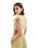 linen mix tie front top co-ord in yellow stripe