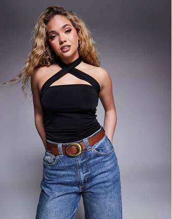 slinky halterneck top in black