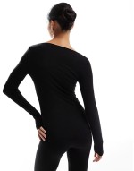 Bodywear co-ord long sve thermal t-shirt in black