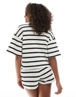 stripe cut and sew boxy oversized co ord shirt in ivory