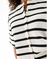 stripe cut and sew boxy oversized co ord shirt in ivory