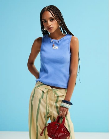 embroidered logo tank top in blue