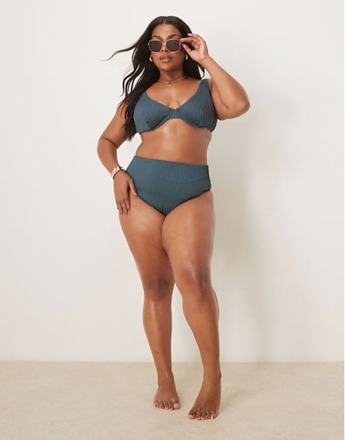 Premium Curve Riddy rib bikini in slate blue