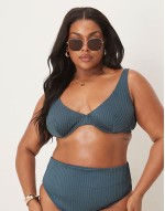 Premium Curve Riddy rib bikini in slate blue