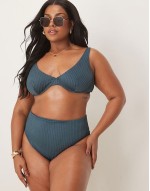 Premium Curve Riddy rib bikini in slate blue