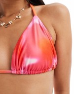 triangle bikini top in pink marble print co-ord