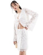 lace tie side mini skirt co-ord in white