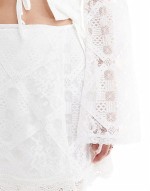 lace tie side mini skirt co-ord in white
