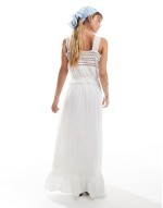 crinkle lace insert strappy maxi dress in cream