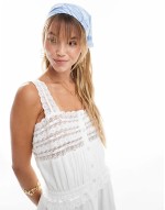 crinkle lace insert strappy maxi dress in cream