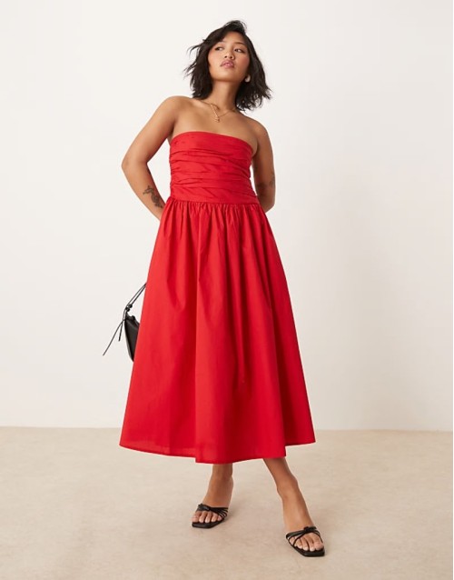 Felicity bandeau drop waist midi dress in red