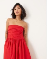 Felicity bandeau drop waist midi dress in red