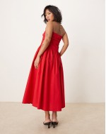 Felicity bandeau drop waist midi dress in red