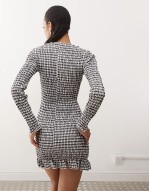 long sve shirred mini dress in black and white