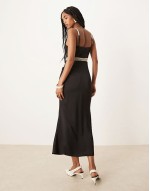 contrast lace insert satin midaxi dress in black