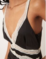 contrast lace insert satin midaxi dress in black