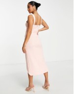 Petite cami drape corset midi dress in pale pink