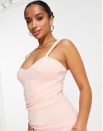 Petite cami drape corset midi dress in pale pink