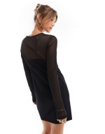 mesh detail mini dress in black