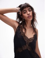 lace insert midi dress in black