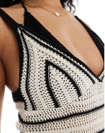 stripe crochet maxi beach dress in white