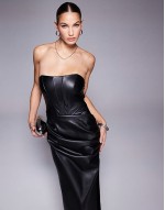 PU corset midaxi dress in black