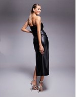 PU corset midaxi dress in black