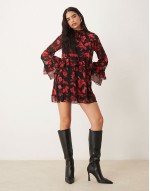 chiffon mini dress in rose print