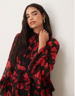 chiffon mini dress in rose print