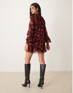 chiffon mini dress in rose print