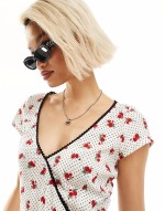 ditsy rose print wrap detail mini dress in white