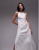 premium halter lace and broderie midi dress in ivory
