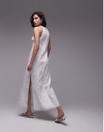 premium halter lace and broderie midi dress in ivory
