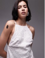 premium halter lace and broderie midi dress in ivory