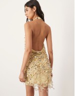 embellished stone halterneck mini dress in multi