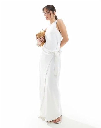 sveless drape tie side maxi dress in white