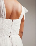 Curve Mila floral embellished mesh wedding dress with tie straps in ivory