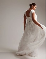 Curve Mila floral embellished mesh wedding dress with tie straps in ivory